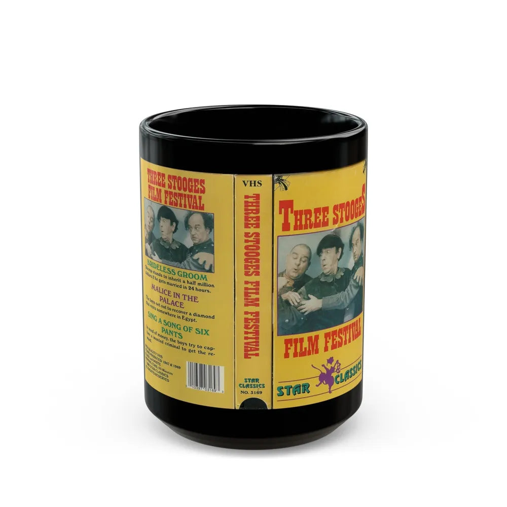 THREE STOOGES FILM FESTIVAL (VHS COVER) - Black Coffee Mug-15oz-Go Mug Yourself