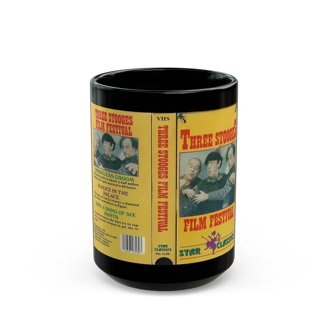 THREE STOOGES FILM FESTIVAL (VHS COVER) - Black Coffee Mug 15oz - Go Mug Yourself
