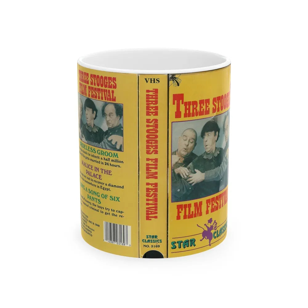 THREE STOOGES FILM FESTIVAL (VHS COVER) - White Coffee Mug-11oz-Go Mug Yourself