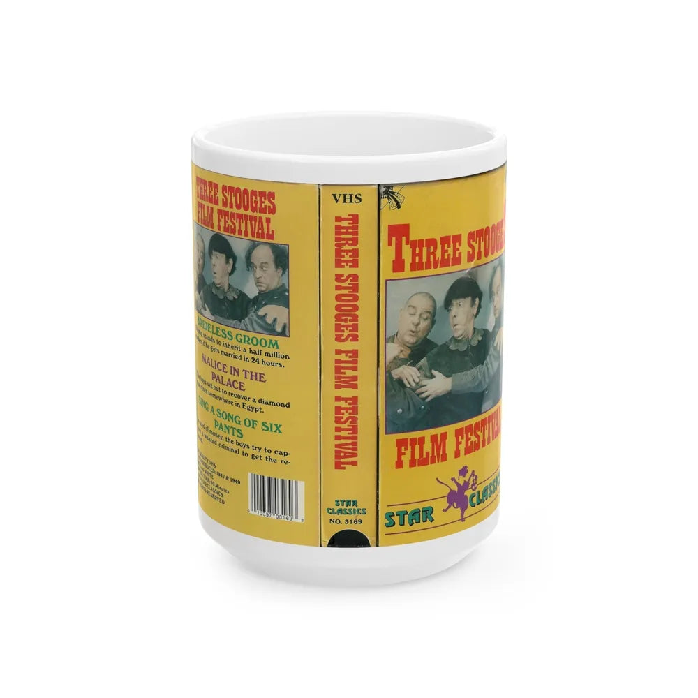 THREE STOOGES FILM FESTIVAL (VHS COVER) - White Coffee Mug-15oz-Go Mug Yourself