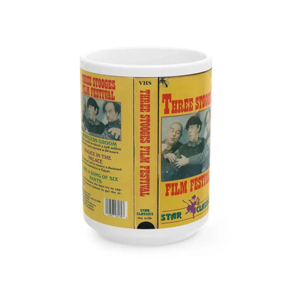 THREE STOOGES FILM FESTIVAL (VHS COVER) - White Coffee Mug 15oz - Go Mug Yourself