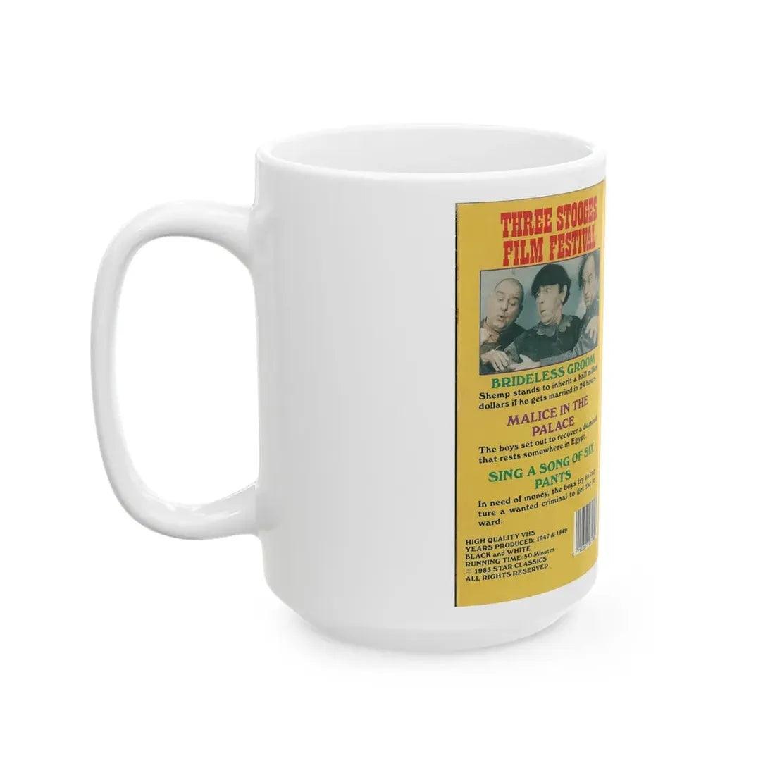 THREE STOOGES FILM FESTIVAL (VHS COVER) - White Coffee Mug - Go Mug Yourself