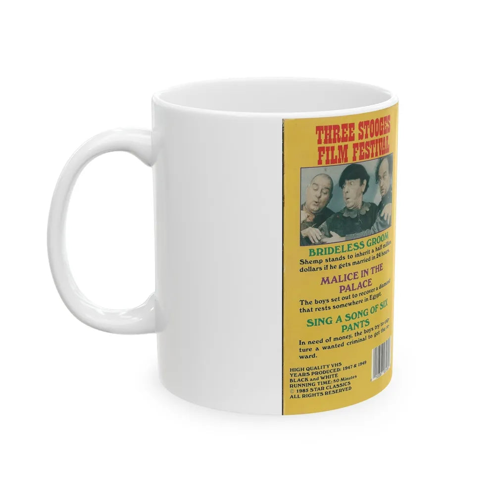 THREE STOOGES FILM FESTIVAL (VHS COVER) - White Coffee Mug-Go Mug Yourself