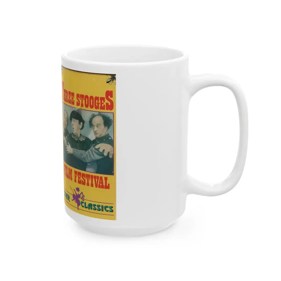 THREE STOOGES FILM FESTIVAL (VHS COVER) - White Coffee Mug - Go Mug Yourself
