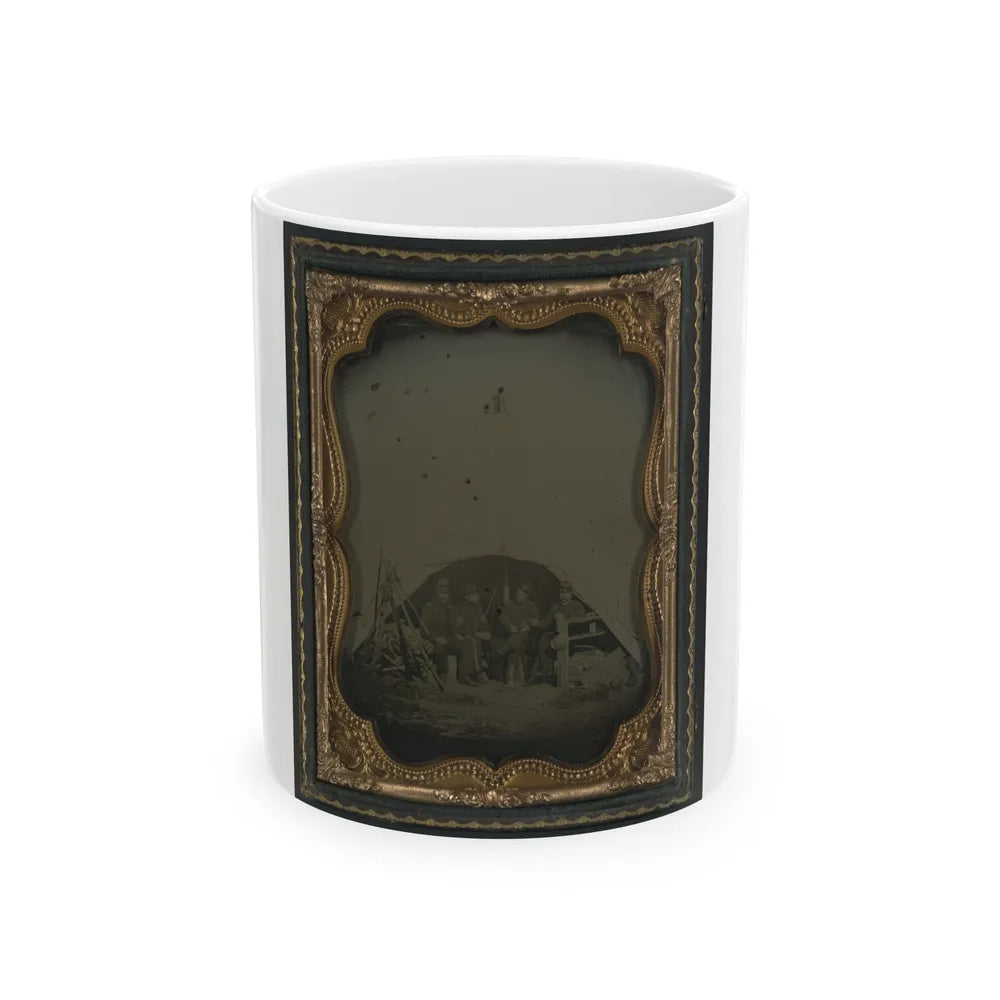 Three Unidentified Officers And A 1st Sergeant Of The 7th New Hampshire Infantry Regiment In Front Of A Sibley Tent (U.S. Civil War) White Coffee Mug-11oz-Go Mug Yourself