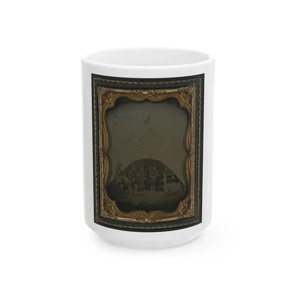 Three Unidentified Officers And A 1st Sergeant Of The 7th New Hampshire Infantry Regiment In Front Of A Sibley Tent (U.S. Civil War) White Coffee Mug 15oz - Go Mug Yourself