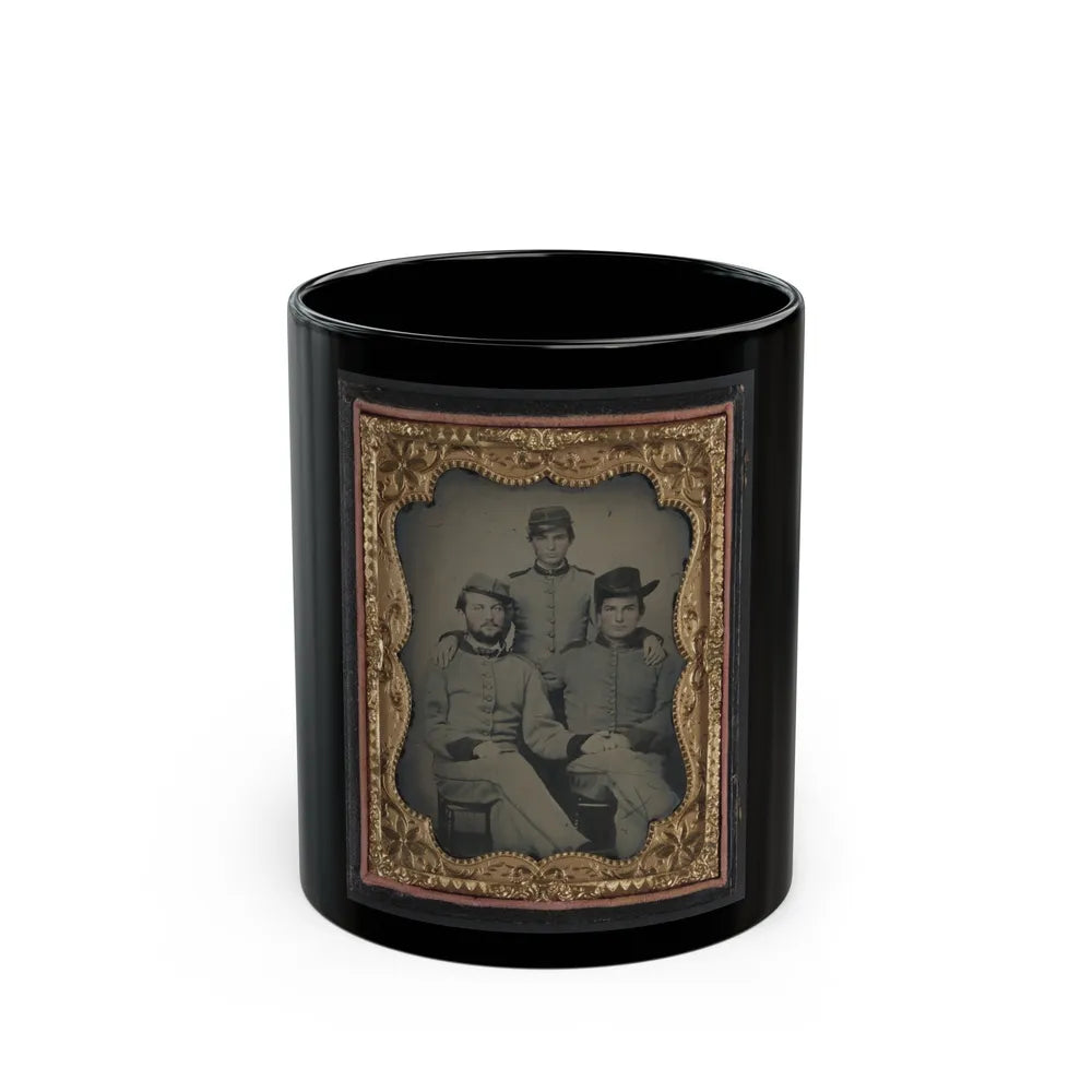 Three Unidentified Soldiers In Confederate Artillerymen Uniforms (U.S. Civil War) Black Coffee Mug-11oz-Go Mug Yourself