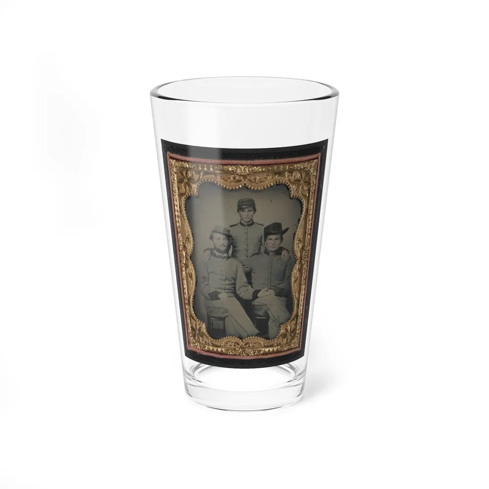 Three Unidentified Soldiers In Confederate Artillerymen Uniforms (U.S. Civil War) Pint Glass 16oz-16oz-Go Mug Yourself