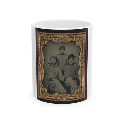 Three Unidentified Soldiers In Confederate Artillerymen Uniforms (U.S. Civil War) White Coffee Mug 11oz - Go Mug Yourself