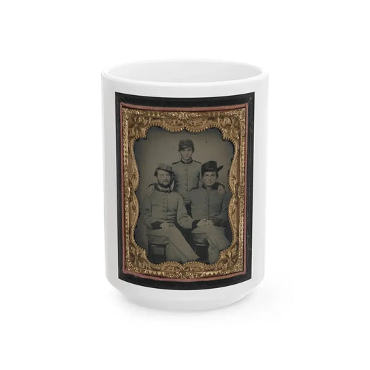 Three Unidentified Soldiers In Confederate Artillerymen Uniforms (U.S. Civil War) White Coffee Mug 15oz - Go Mug Yourself