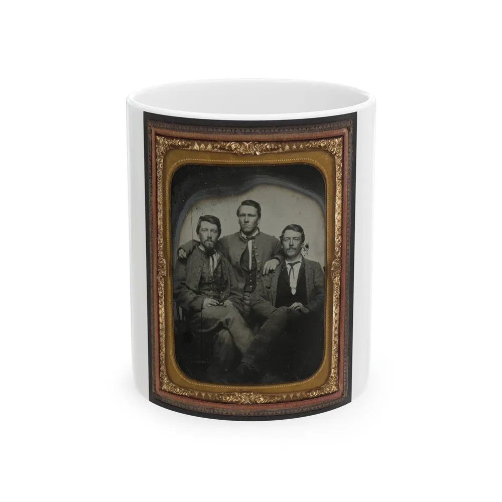 Three Unidentified Soldiers In Confederate Uniforms (1) (U.S. Civil War) White Coffee Mug-11oz-Go Mug Yourself