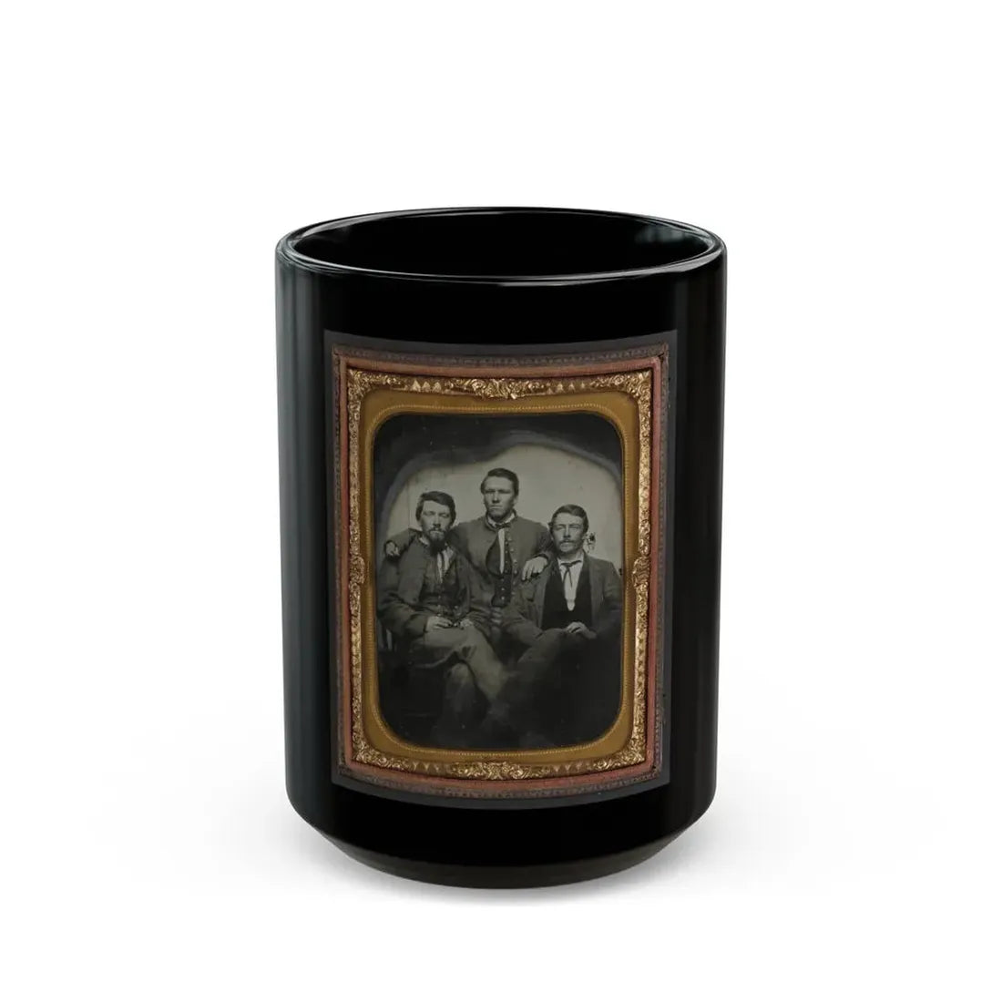 Three Unidentified Soldiers In Confederate Uniforms (1) (U.S. Civil War) Black Coffee Mug 15oz - Go Mug Yourself