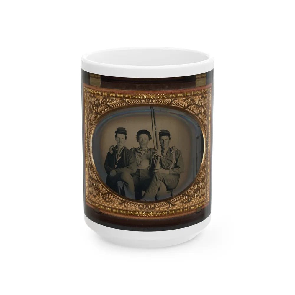 Three Unidentified Soldiers In Forage Caps With Musket, Probably Union Uniforms (U.S. Civil War) White Coffee Mug-15oz-Go Mug Yourself