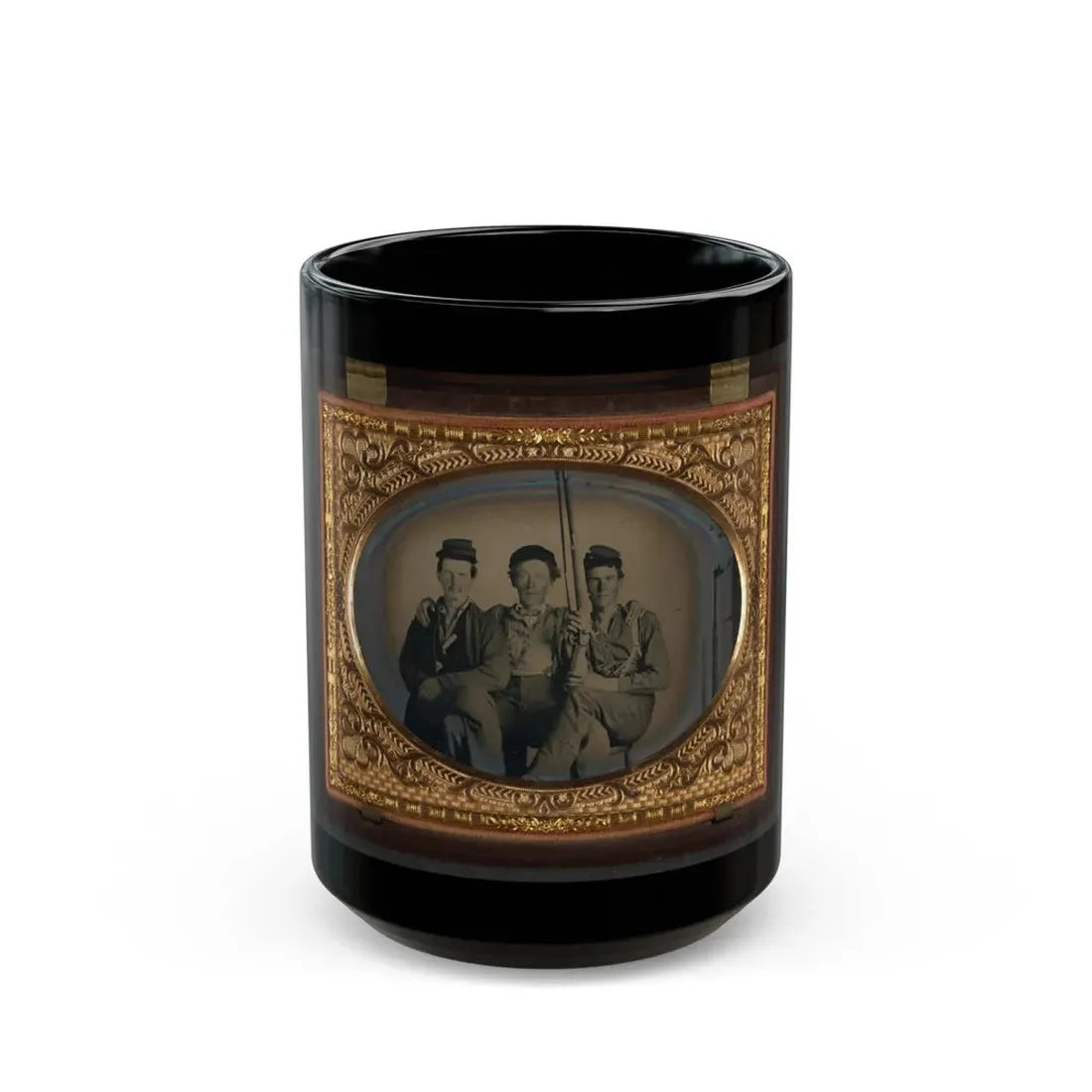 Three Unidentified Soldiers In Forage Caps With Musket, Probably Union Uniforms (U.S. Civil War) Black Coffee Mug 15oz - Go Mug Yourself