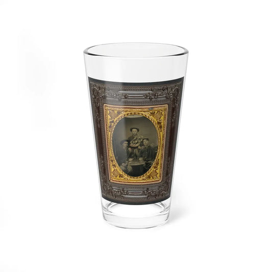 Three Unidentified Soldiers In Front Of Painted Backdrop Showing 34-Star American Flag (U.S. Civil War) Pint Glass 16oz-16oz-Go Mug Yourself