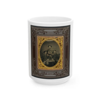 Three Unidentified Soldiers In Front Of Painted Backdrop Showing 34-Star American Flag (U.S. Civil War) White Coffee Mug-15oz-Go Mug Yourself