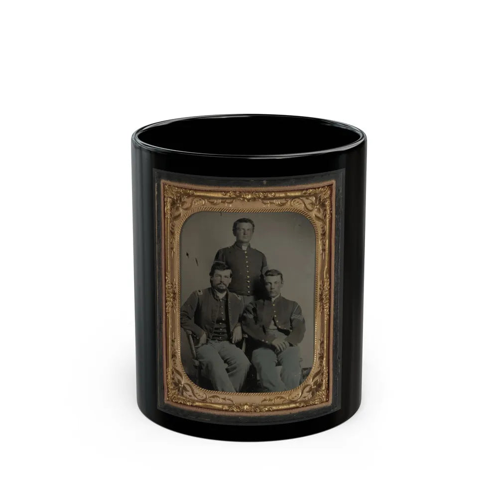 Three Unidentified Soldiers In Union 1st Lieutenant, 1st Sergeant, And Master Sergeant Uniforms (U.S. Civil War) Black Coffee Mug-11oz-Go Mug Yourself