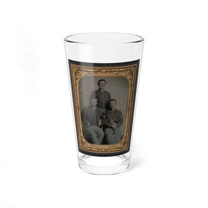 Three Unidentified Soldiers In Union 1st Lieutenant, 1st Sergeant, And Master Sergeant Uniforms (U.S. Civil War) Pint Glass 16oz-16oz-Go Mug Yourself