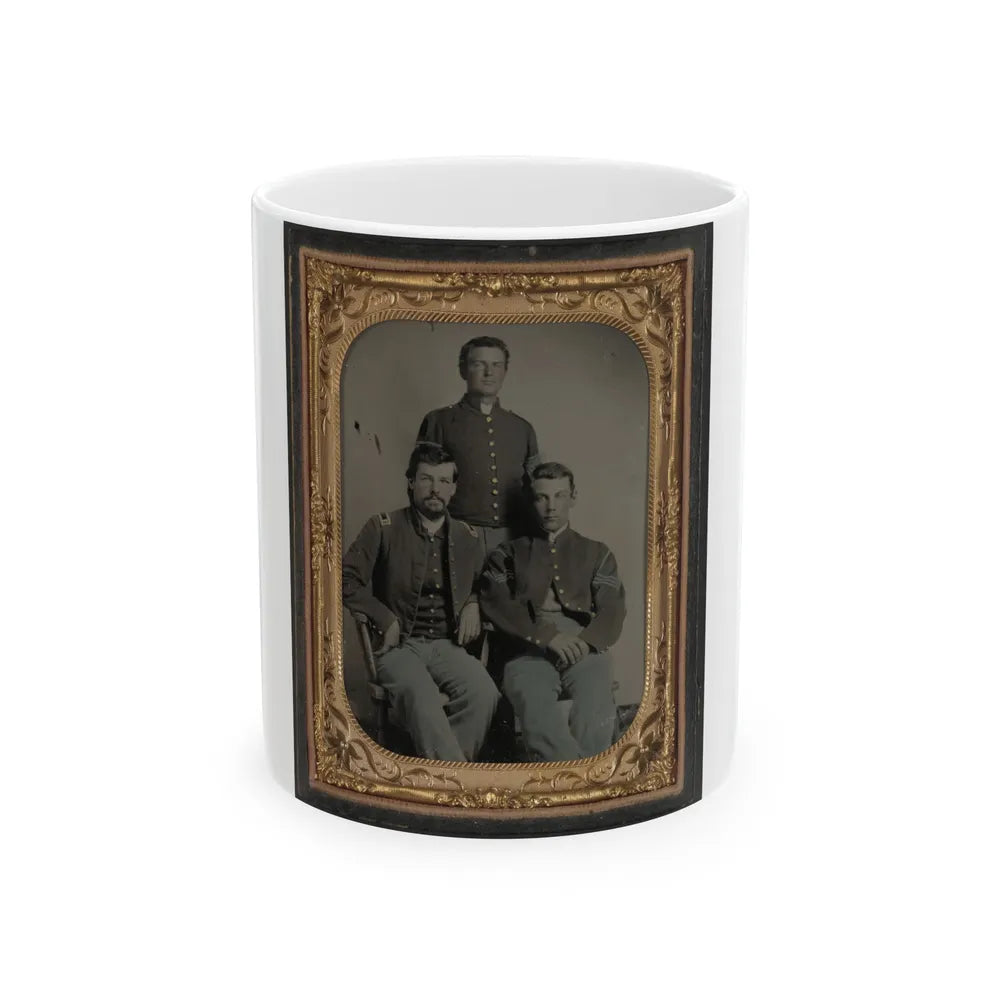 Three Unidentified Soldiers In Union 1st Lieutenant, 1st Sergeant, And Master Sergeant Uniforms (U.S. Civil War) White Coffee Mug-11oz-Go Mug Yourself