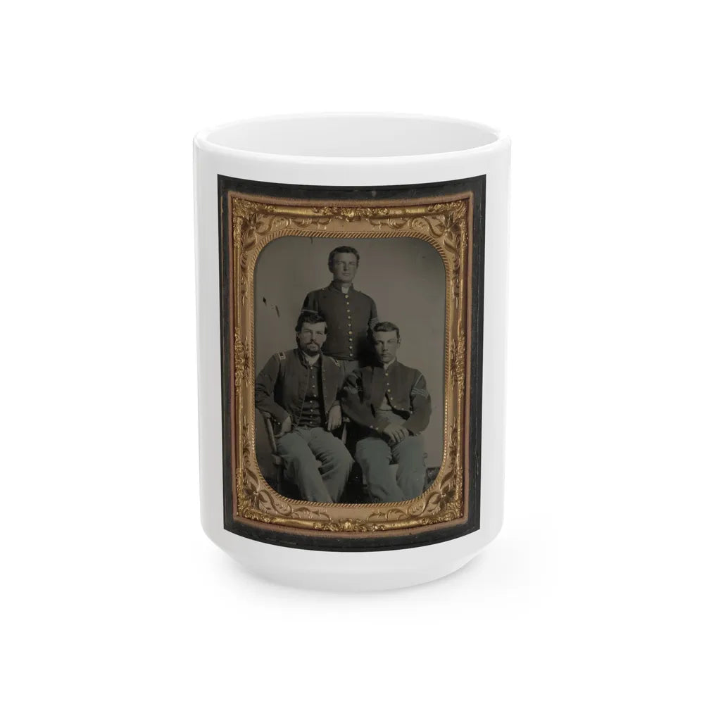 Three Unidentified Soldiers In Union 1st Lieutenant, 1st Sergeant, And Master Sergeant Uniforms (U.S. Civil War) White Coffee Mug-15oz-Go Mug Yourself