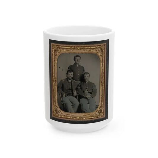 Three Unidentified Soldiers In Union 1st Lieutenant, 1st Sergeant, And Master Sergeant Uniforms (U.S. Civil War) White Coffee Mug 15oz - Go Mug Yourself