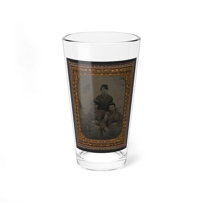 Three Unidentified Soldiers In Union Uniform In Front Of Painted Military Camp Scene Backdrop (U.S. Civil War) Pint Glass 16oz-16oz-Go Mug Yourself