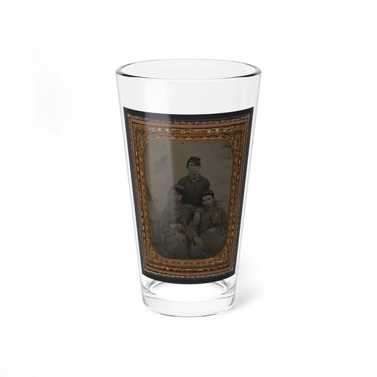 Three Unidentified Soldiers In Union Uniform In Front Of Painted Military Camp Scene Backdrop (U.S. Civil War) Pint Glass 16oz-16oz-Go Mug Yourself