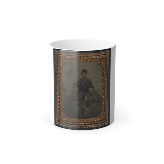 Three Unidentified Soldiers in Union Uniform in Front of Painted Military Camp Scene Backdrop (U.S. Civil War) Color Changing Coffee Mug 11oz Default Title 11oz - Go Mug Yourself