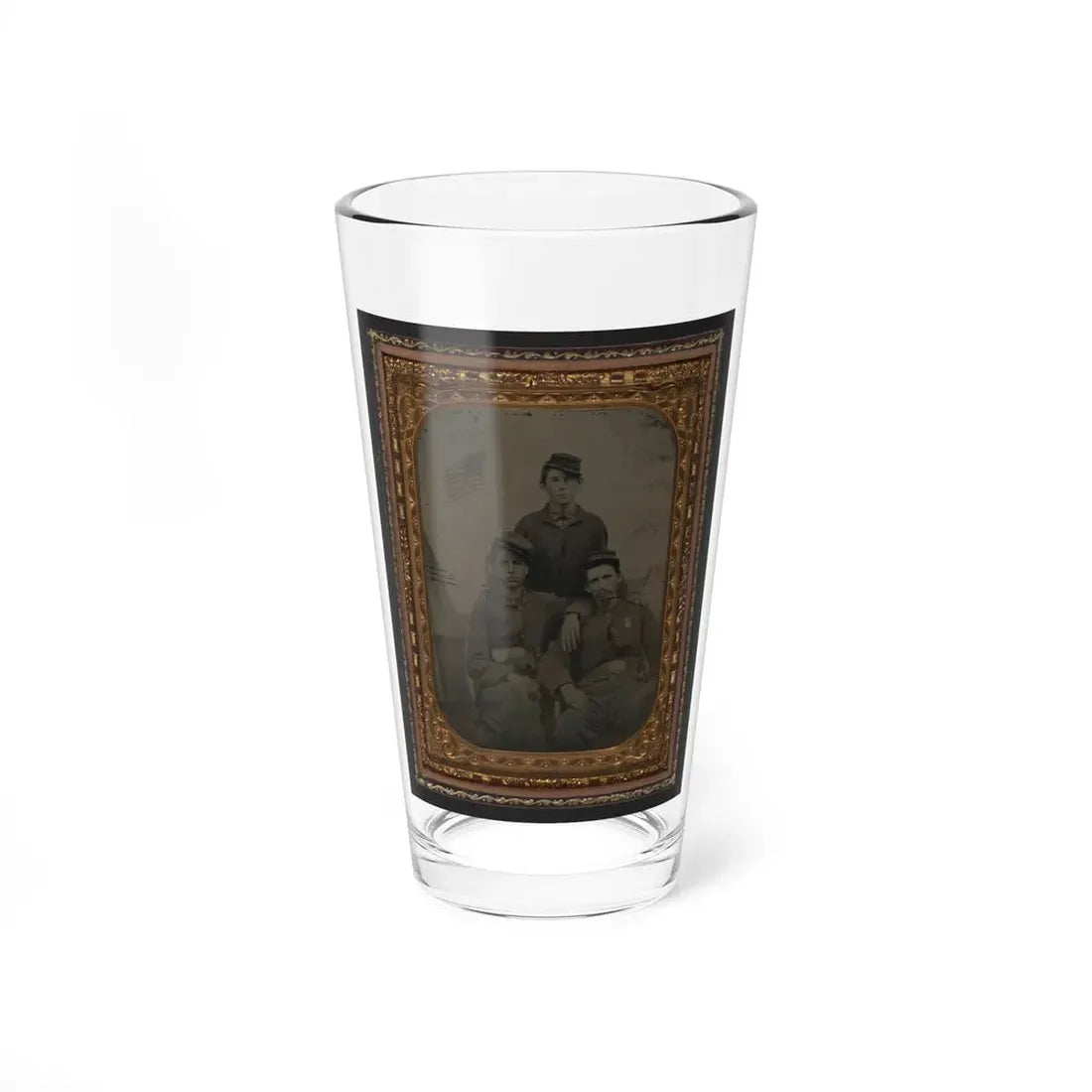 Three Unidentified Soldiers In Union Uniform In Front Of Painted Military Camp Scene Backdrop (U.S. Civil War) Pint Glass 16oz 16oz - Go Mug Yourself