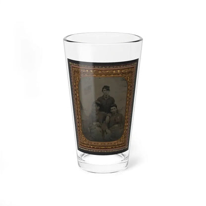 Three Unidentified Soldiers In Union Uniform In Front Of Painted Military Camp Scene Backdrop (U.S. Civil War) Pint Glass 16oz 16oz - Go Mug Yourself