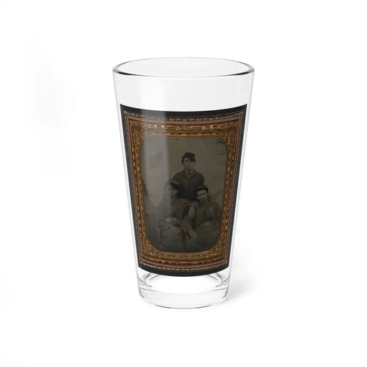 Three Unidentified Soldiers In Union Uniform In Front Of Painted Military Camp Scene Backdrop (U.S. Civil War) Pint Glass 16oz 16oz - Go Mug Yourself