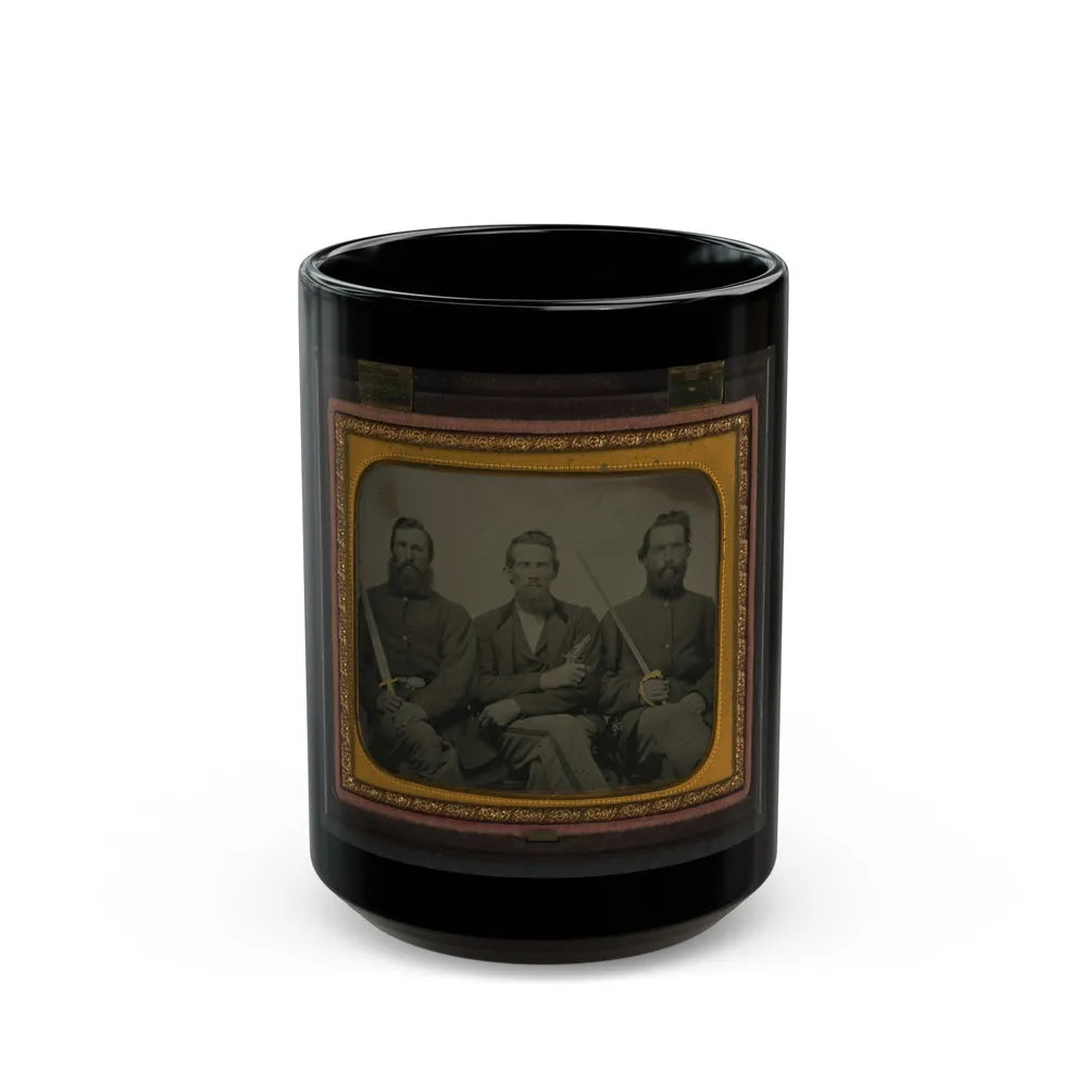 Three Unidentified Soldiers In Union Uniform With Swords And Revolver (U.S. Civil War) Black Coffee Mug-15oz-Go Mug Yourself