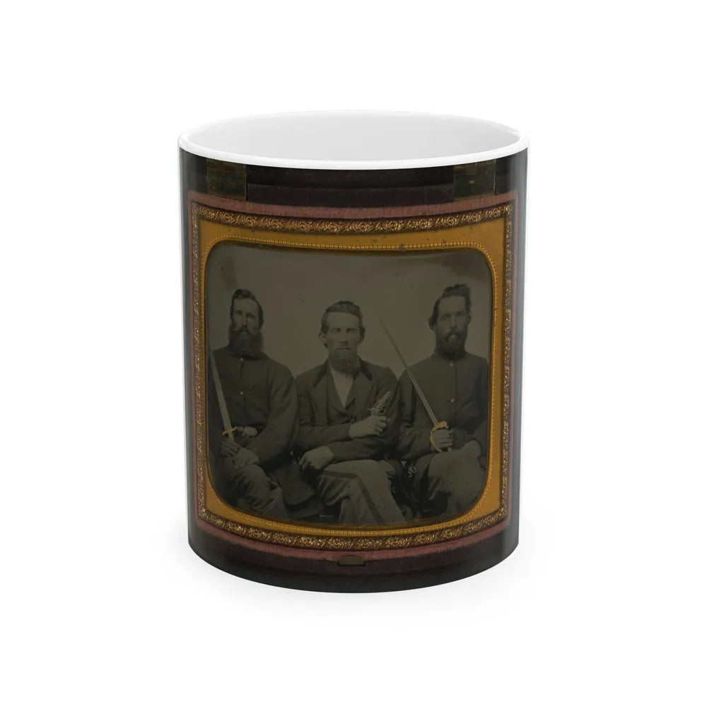 Three Unidentified Soldiers In Union Uniform With Swords And Revolver (U.S. Civil War) White Coffee Mug-11oz-Go Mug Yourself