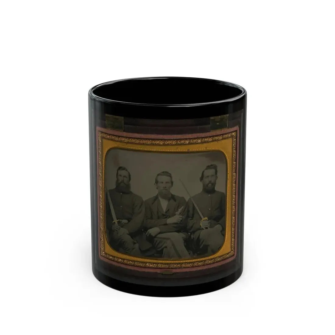 Three Unidentified Soldiers In Union Uniform With Swords And Revolver (U.S. Civil War) Black Coffee Mug 11oz - Go Mug Yourself