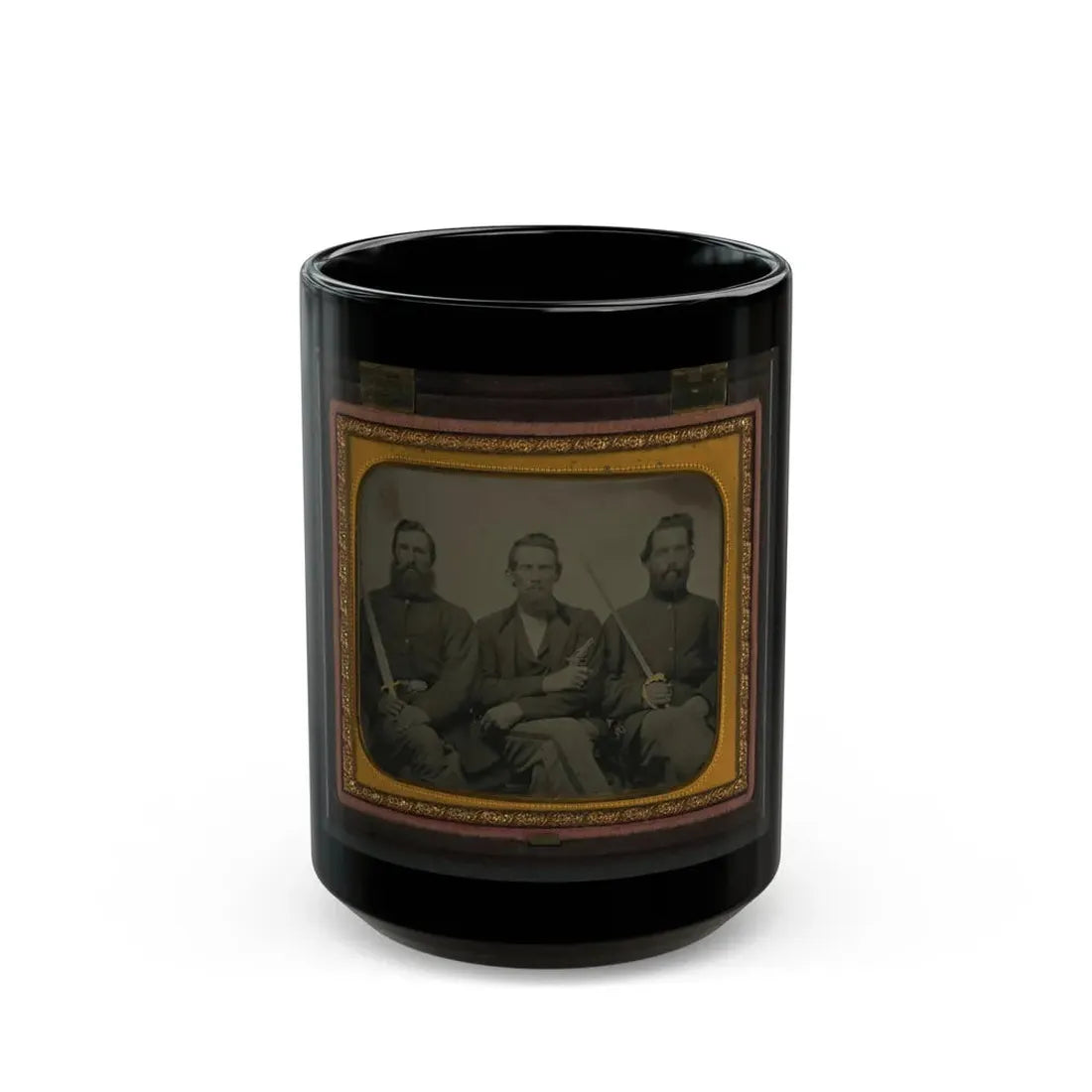 Three Unidentified Soldiers In Union Uniform With Swords And Revolver (U.S. Civil War) Black Coffee Mug 15oz - Go Mug Yourself