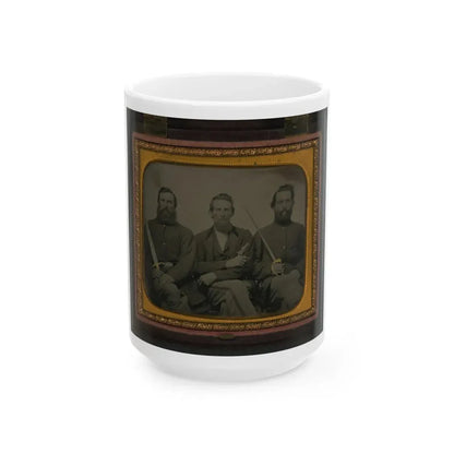 Three Unidentified Soldiers In Union Uniform With Swords And Revolver (U.S. Civil War) White Coffee Mug 15oz - Go Mug Yourself