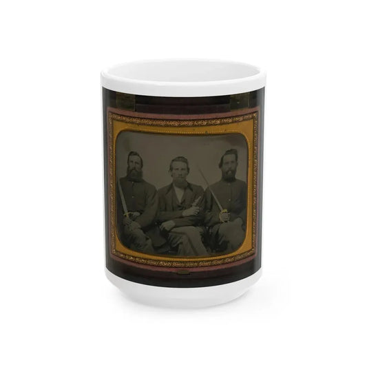 Three Unidentified Soldiers In Union Uniform With Swords And Revolver (U.S. Civil War) White Coffee Mug 15oz - Go Mug Yourself