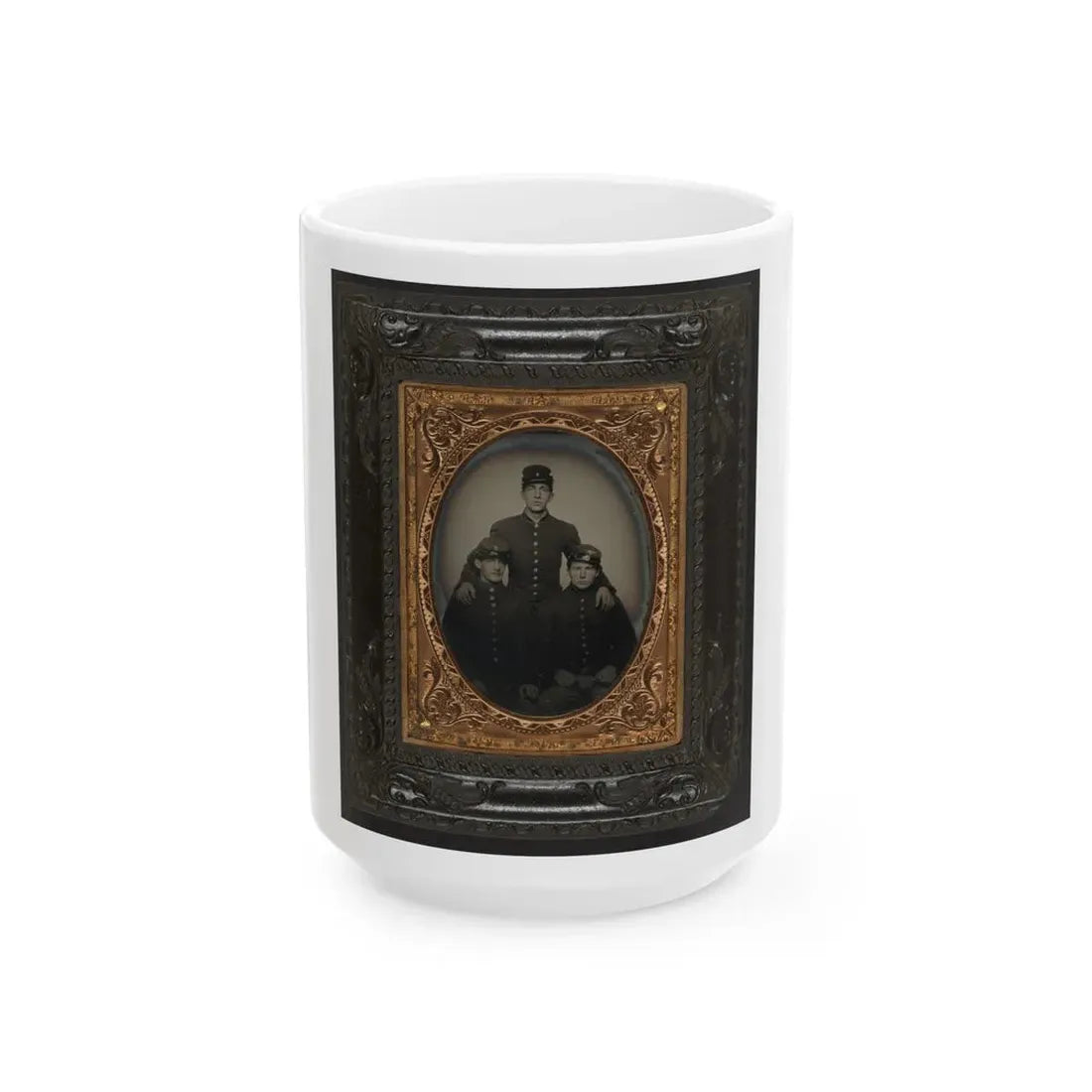 Three Unidentified Soldiers In Union Uniforms And Company E, 8th Regiment Forage Caps (U.S. Civil War) White Coffee Mug 15oz - Go Mug Yourself