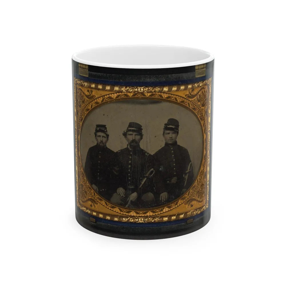 Three Unidentified Soldiers In Union Uniforms With Swords (U.S. Civil War) White Coffee Mug-11oz-Go Mug Yourself