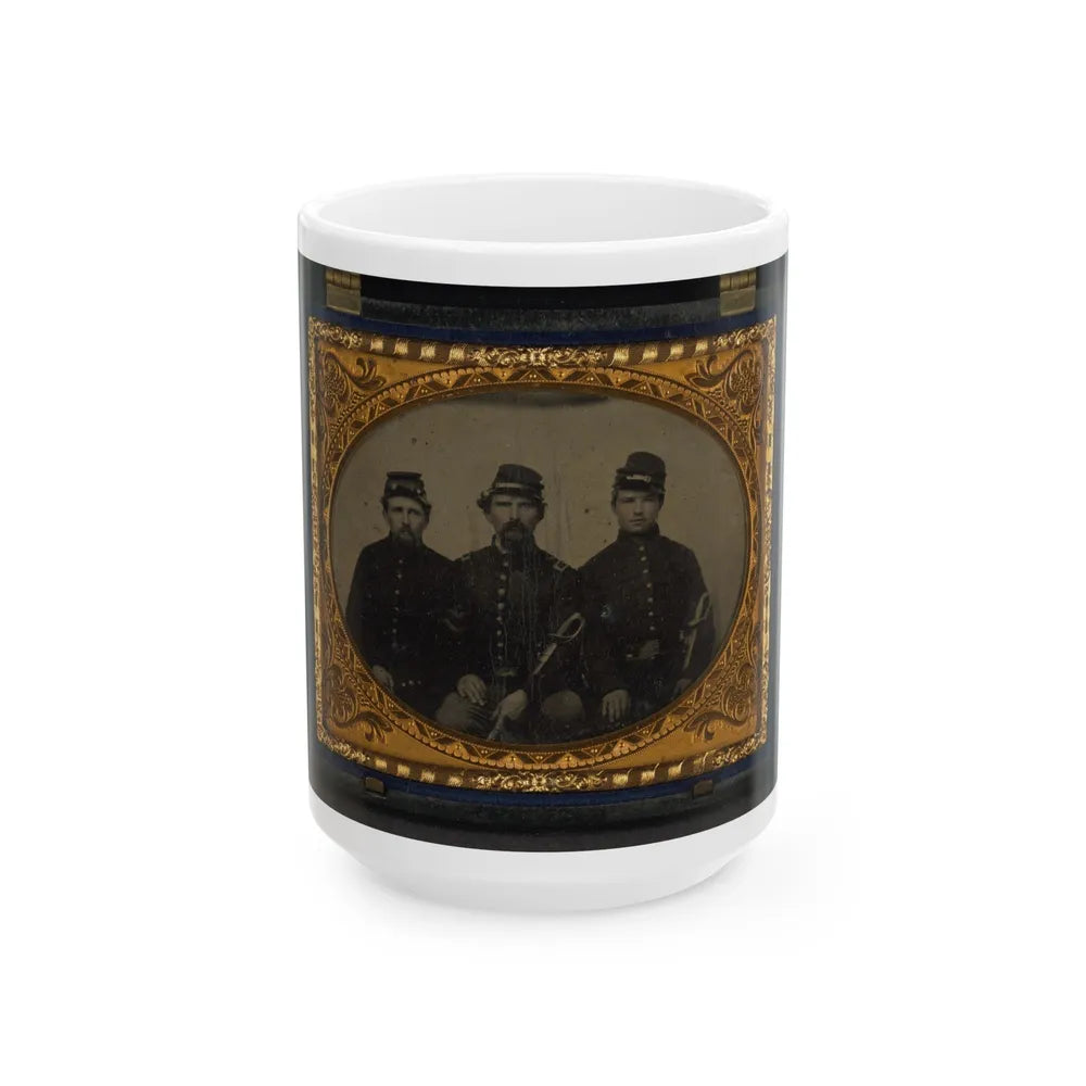 Three Unidentified Soldiers In Union Uniforms With Swords (U.S. Civil War) White Coffee Mug-15oz-Go Mug Yourself