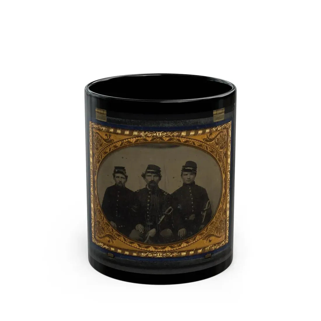 Three Unidentified Soldiers In Union Uniforms With Swords (U.S. Civil War) Black Coffee Mug 11oz - Go Mug Yourself