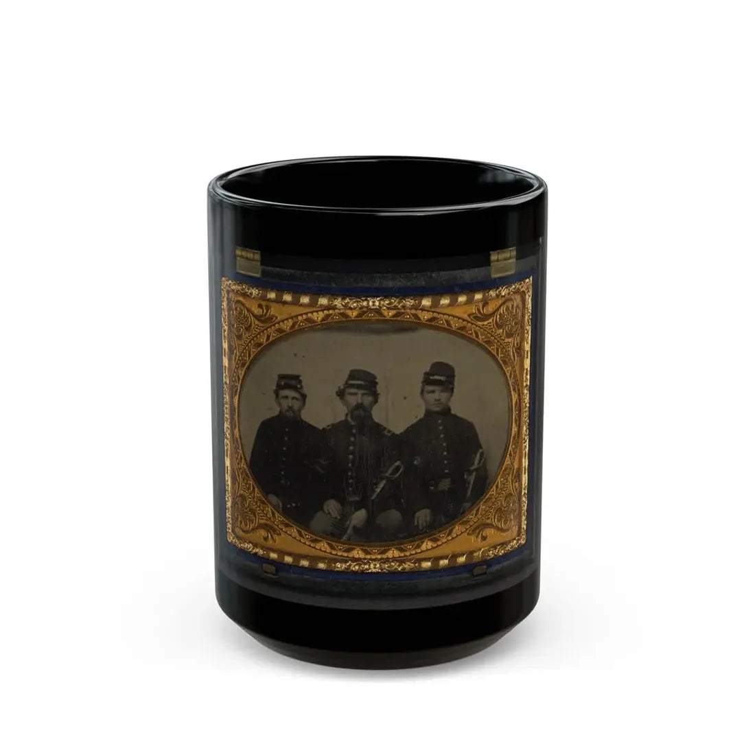 Three Unidentified Soldiers In Union Uniforms With Swords (U.S. Civil War) Black Coffee Mug 15oz - Go Mug Yourself