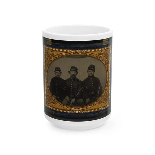 Three Unidentified Soldiers In Union Uniforms With Swords (U.S. Civil War) White Coffee Mug 15oz - Go Mug Yourself