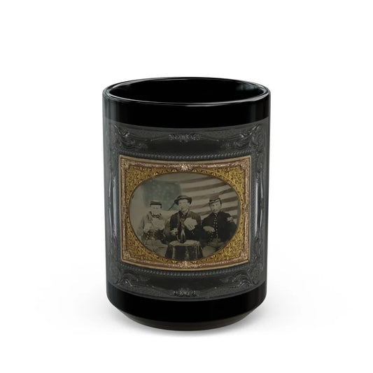 Three Unidentified Soldiers Playing Cards, Smoking, And Drinking In Front Of American Flag (U.S. Civil War) Black Coffee Mug-15oz-Go Mug Yourself