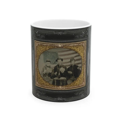 Three Unidentified Soldiers Playing Cards, Smoking, And Drinking In Front Of American Flag (U.S. Civil War) White Coffee Mug 11oz - Go Mug Yourself