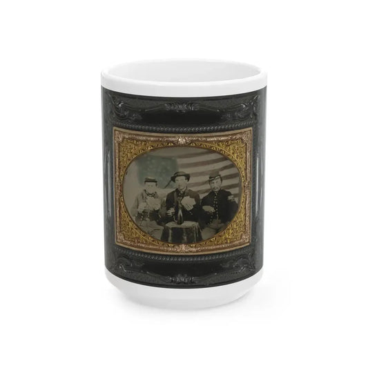 Three Unidentified Soldiers Playing Cards, Smoking, And Drinking In Front Of American Flag (U.S. Civil War) White Coffee Mug 15oz - Go Mug Yourself