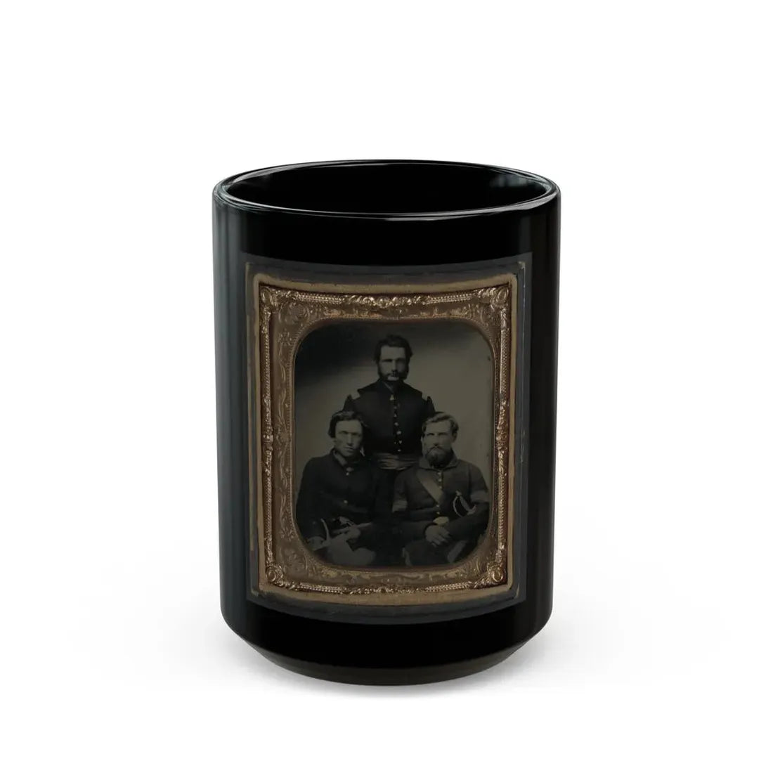 Three Unidentified Soldiers, Probably Of Company B, 23rd Ohio Infantry Regiment, With Revolvers And Sword (U.S. Civil War) Black Coffee Mug 15oz - Go Mug Yourself