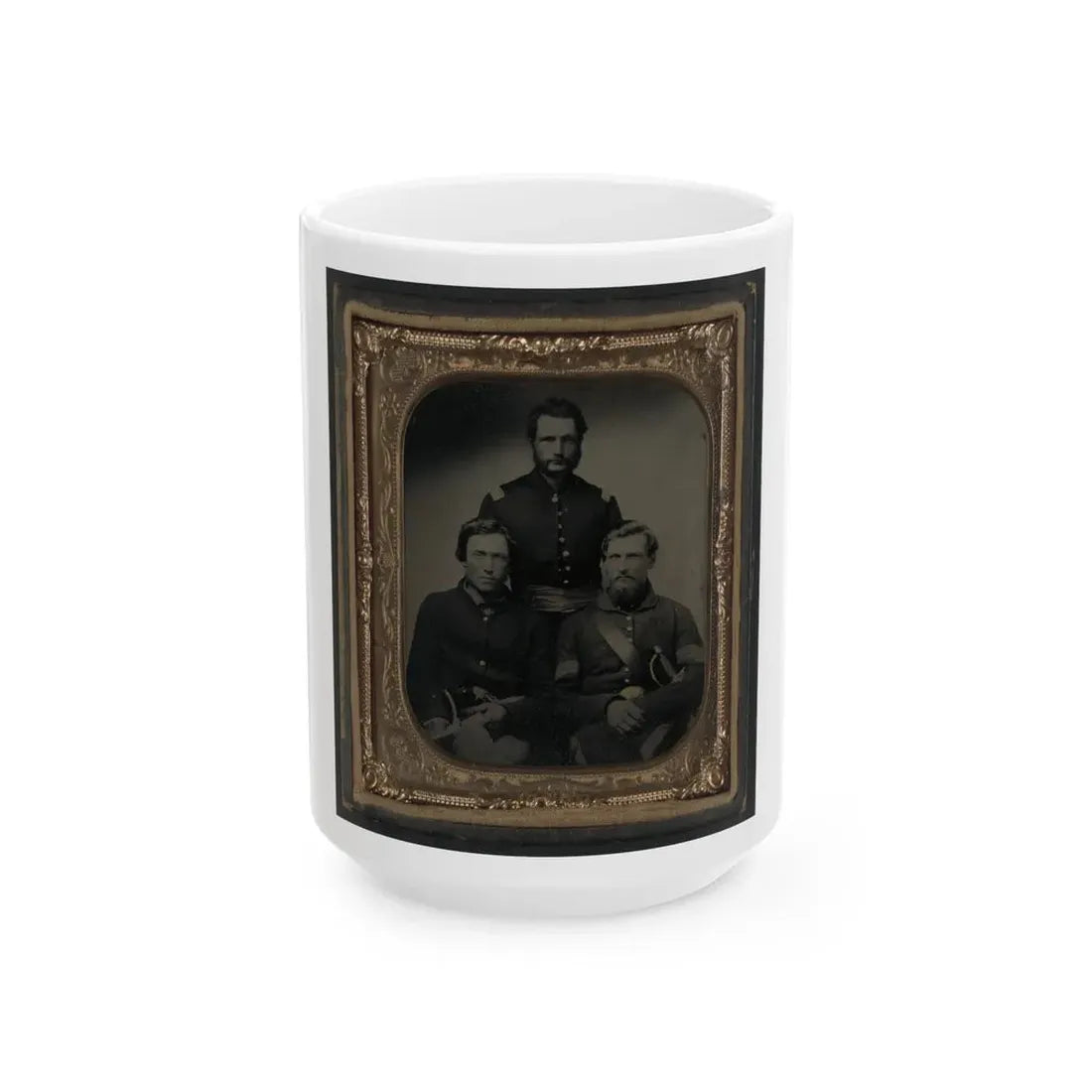 Three Unidentified Soldiers, Probably Of Company B, 23rd Ohio Infantry Regiment, With Revolvers And Sword (U.S. Civil War) White Coffee Mug 15oz - Go Mug Yourself