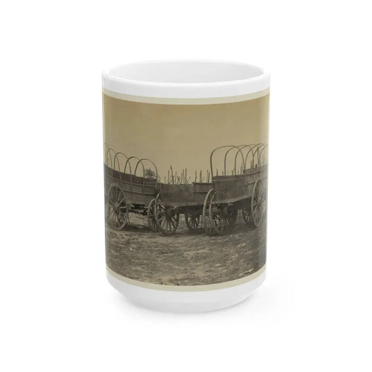 Three Wagons, Probably Used For Army Supplies In Civil War (U.S. Civil War) White Coffee Mug 15oz - Go Mug Yourself