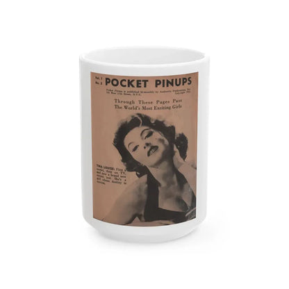 Tina Louise #119 -  Pocket Pin-Ups Mag. '55 (Vintage Female Icon) White Coffee Mug 15oz - Go Mug Yourself
